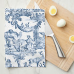 Fantasiemythische Kreaturen Vintag Toile-Blue Geschirrtuch<br><div class="desc">Whimsikisches Vintages Muster mit mythischen Vögeln,  Tieren und menschlichen Figuren in einer Fantasielandschaft in blau auf weißem Hintergrund.</div>