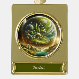 Fantasieplanet – Magische kosmische Natur Banner-Ornament Gold