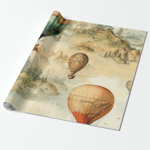 Fantasiereiche Heißluftballon-Gebirgskarte Geschenkpapier