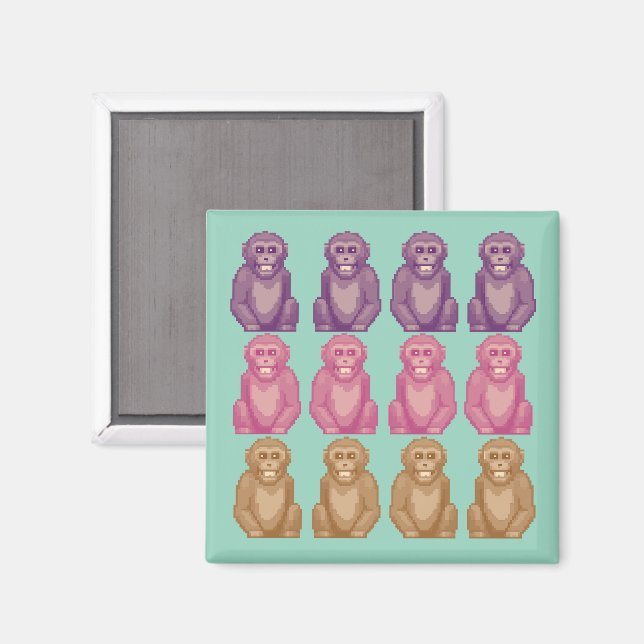 Fantasiereicher Pixelstil Bunte Affen Magnet (Vorderseite/Rückseite)