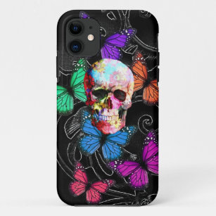 Fantasieschädel und farbige Schmetterlinge Case-Mate iPhone Hülle