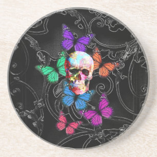Fantasieschädel und farbige Schmetterlinge Untersetzer