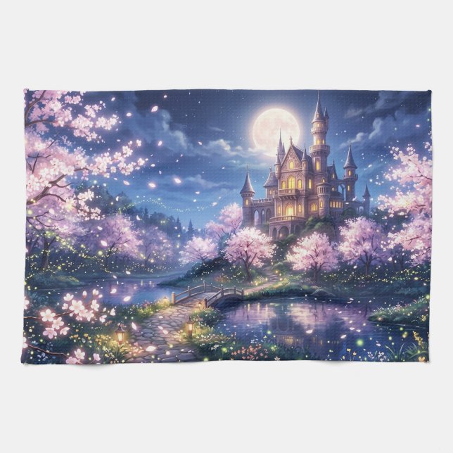 Fantasiestadt und Schloss Geschirrtuch (Horizontal)