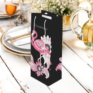 Fantasievoll Modern Schwarz Rosa Flamingo Geschenktüte Für Weinflaschen