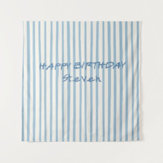 Fantasievolle blau gestreifte Happy Birthday Kulis Wandteppich