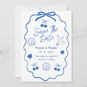 Fantasievolle Blaue Kritzel-Save-the-Date Einladung