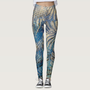 Fantasievolle blaue und weiße geschichtete bemalte leggings