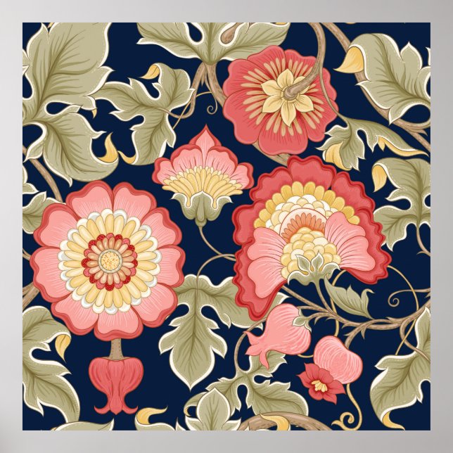 Fantasievolle Blume in Retro, Vintag, jakobinische Poster (Vorne)