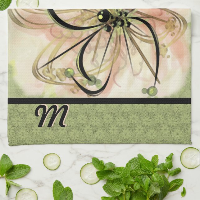 Fantasievolle Blume Mit Monogramm (Teetuch) Handtuch (Gefaltet)