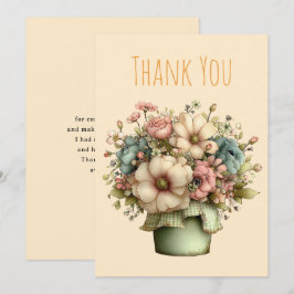 Fantasievolle Blumen in einem Pflanzkübel Dankeskarte