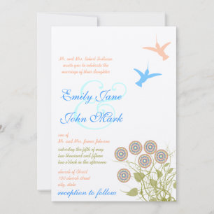 Fantasievolle Blumen- & Kolibri-Hochzeitseinladung Einladung