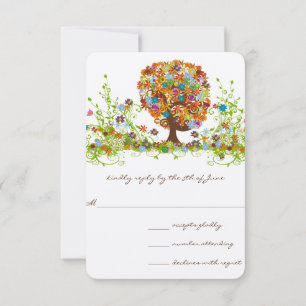 Fantasievolle Blumenbaum-Hochzeitsantwortkarten RSVP Karte