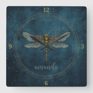 Fantasievolle Dunkelblaue Himmlische Mystische Lib Quadratische Wanduhr