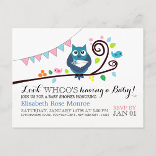 Fantasievolle Eulen-Baby-Shower-Einladung Einladungspostkarte