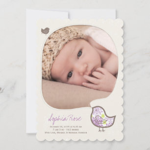 Fantasievolle Flieder-Damask-Hühnchen-Baby-Mädchen Ankündigung