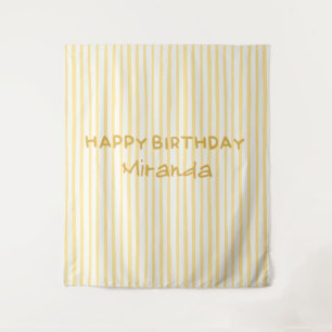 Fantasievolle gelb gestreifte Happy Birthday Kulis Wandteppich