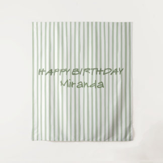 Fantasievolle grün gestreifte Happy Birthday Kulis Wandteppich