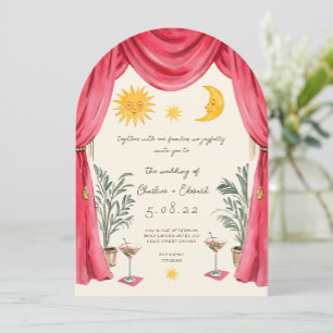Fantasievolle handgemalte Sonne- und Mond-Hochzeit Einladung