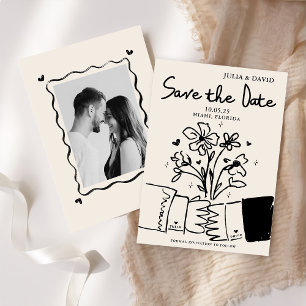 Fantasievolle handgezeichnete Blumenehe Hochzeit T Save The Date