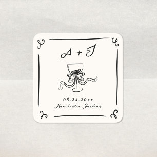 Fantasievolle handgezeichnete Hochzeit Quadratischer Aufkleber