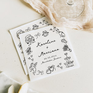 Fantasievolle handgezeichnete Hochzeitsdoodles Serviette