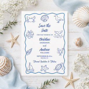 Fantasievolle handgezeichnete Meereslebewesen Save The Date