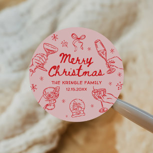 Fantasievolle handgezeichnete Weihnachtsfeier Runder Aufkleber