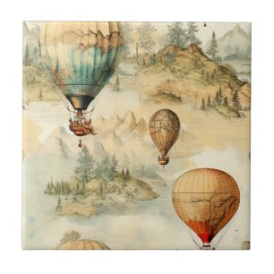 Fantasievolle Heißluftballon-Gebirgskarte Fliese