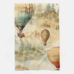 Fantasievolle Heißluftballon-Gebirgskarte Geschirrtuch