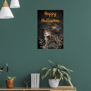 Fantasievolle Hexe auf schwarzem Damast Poster
