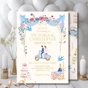 Fantasievolle Hochzeitspaar Italienischer Roller Einladung