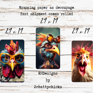 Fantasievolle Hühner-Decoupage-Geschenkpapier-Set- Geschenkpapier Set