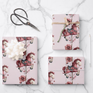 Fantasievolle Karussellpferdbild-Muster Geschenkpapier Set