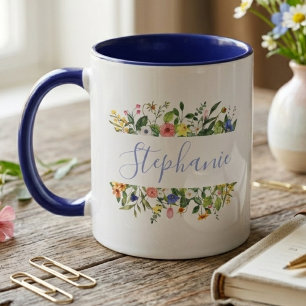 Fantasievolle Kobalt-Blumen-Wasserfarbe Tasse