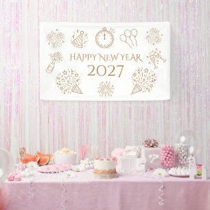 Fantasievolle Kritzeleien Gold Text Frohes Neues J Banner