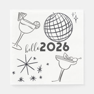 Fantasievolle Kritzeleien Hallo 2026 Neujahr Gold Serviette