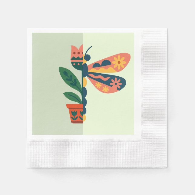 Fantasievolle Libellen-Blumengestaltung Serviette (Vorderseite)