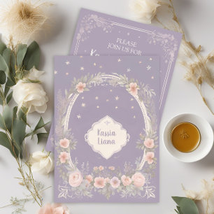 Fantasievolle lila und rosafarbene florale Einladu Einladung