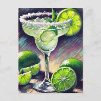 Fantasievolle Margarita-Cocktail-Kreide-Pastellgrü Postkarte