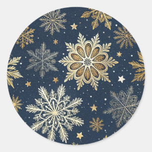 Fantasievolle moderne marineblaue goldene Schneefl Runder Aufkleber