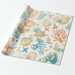 Fantasievolle Muscheln & Korallen mit sanften blau Geschenkpapier