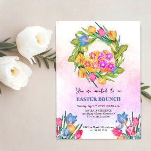 Fantasievolle Ostereier und Tulpen Einladung