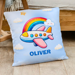 Fantasievolle Passagierflugzeug mit Regenbogen Kissen