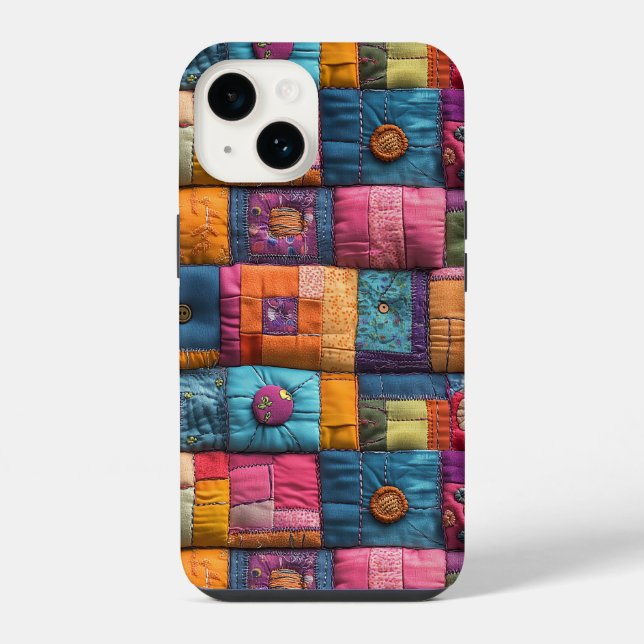 Fantasievolle Patchwork-Quilt-Muster: Farbdesign iPhone 14 Hülle (Rückseite)