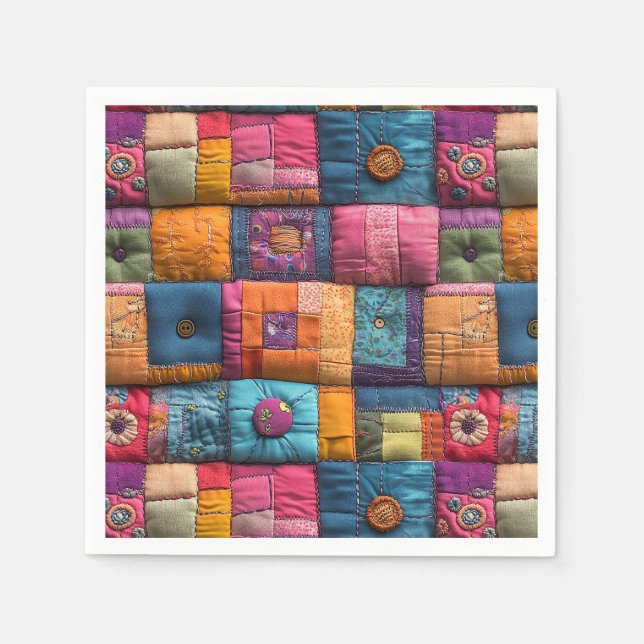 Fantasievolle Patchwork-Quilt-Muster: Farbige Gest Serviette (Vorderseite)