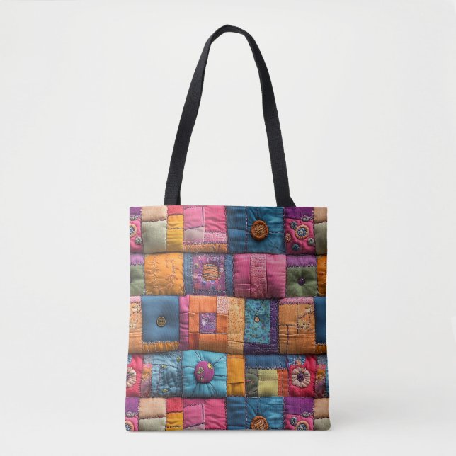 Fantasievolle Patchwork-Quilt-Muster: Farbige Gest Tasche (Vorderseite)