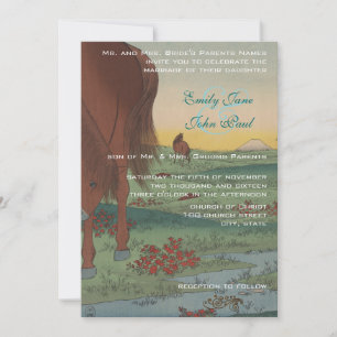 Fantasievolle Pferde-Hochzeitseinladung im Vintage Einladung