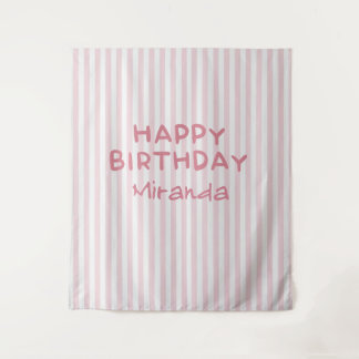 Fantasievolle rosa gestreifte Happy Birthday Kulis Wandteppich