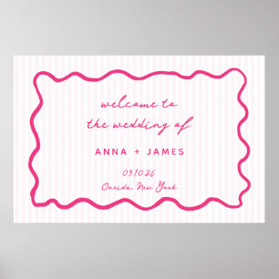 Fantasievolle rosa handgezeichnete Hochzeitsbegrüß Poster