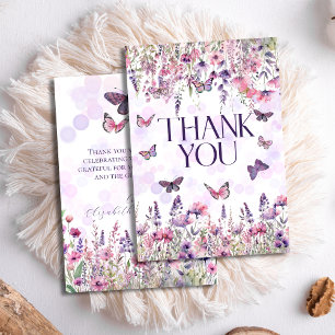 Fantasievolle rosa lila Schmetterlinge & Wildblume Dankeskarte